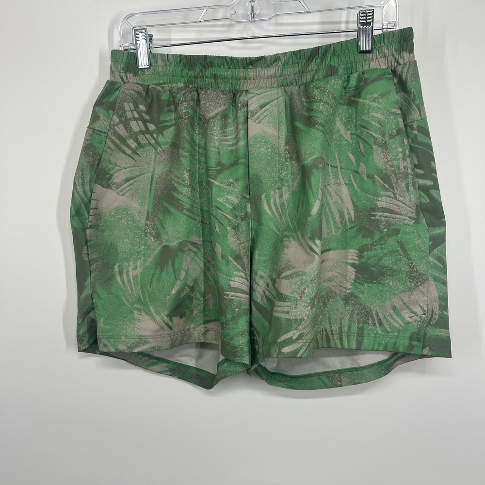 Lululemon Channel Cross Swim Shorts Mens L Palm 5" Green Lined M7AF6S *Repaired